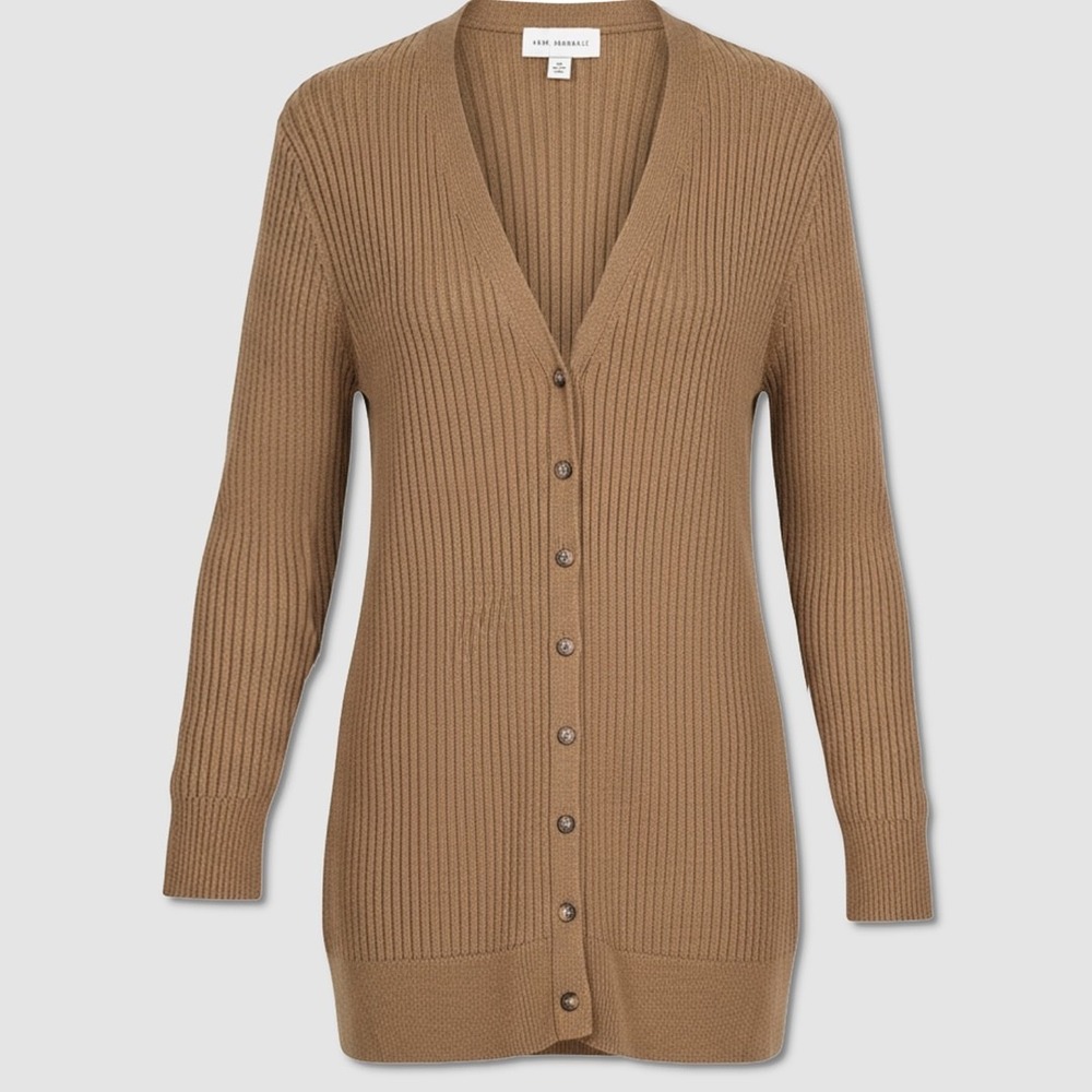 Womens Free Assembly Button-Up Ribbed Sweater - Size Medium Copper - #46542-B7